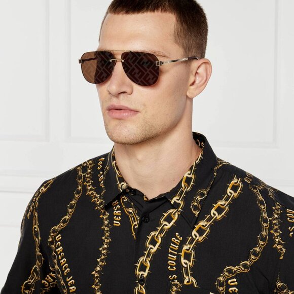 Fendi FE40115U 32G Aviator Sunglasses - Gold/Brown with FF Pattern Mirror - Picture 3 of 9